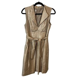 Maggy London Gold Sleeveless Cocktail Dress with Notched Collar